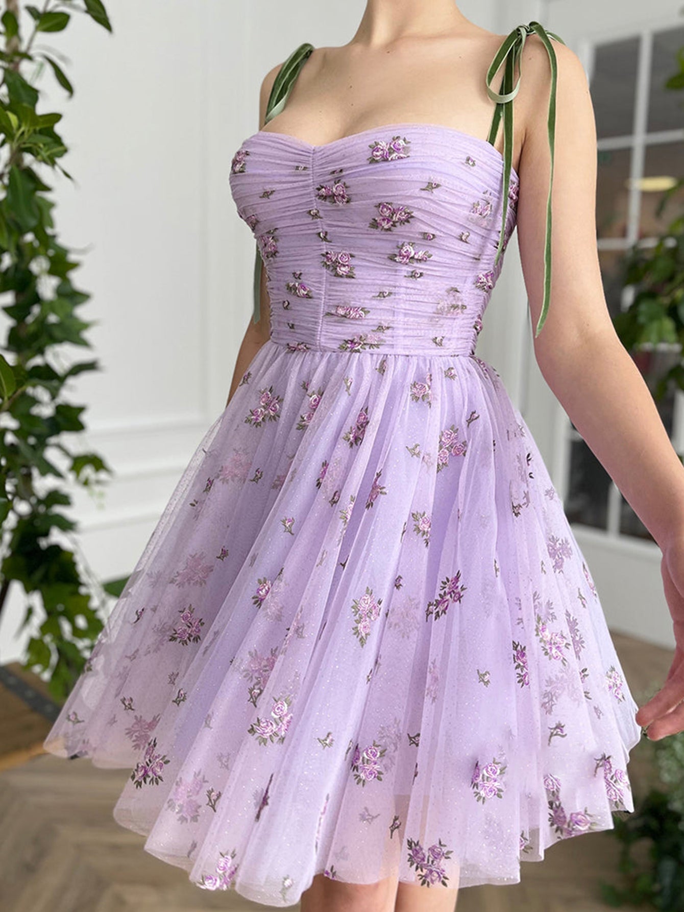 A-Line Lilac Corset Short Homecoming Dress with Embroidery - Fashionpara
