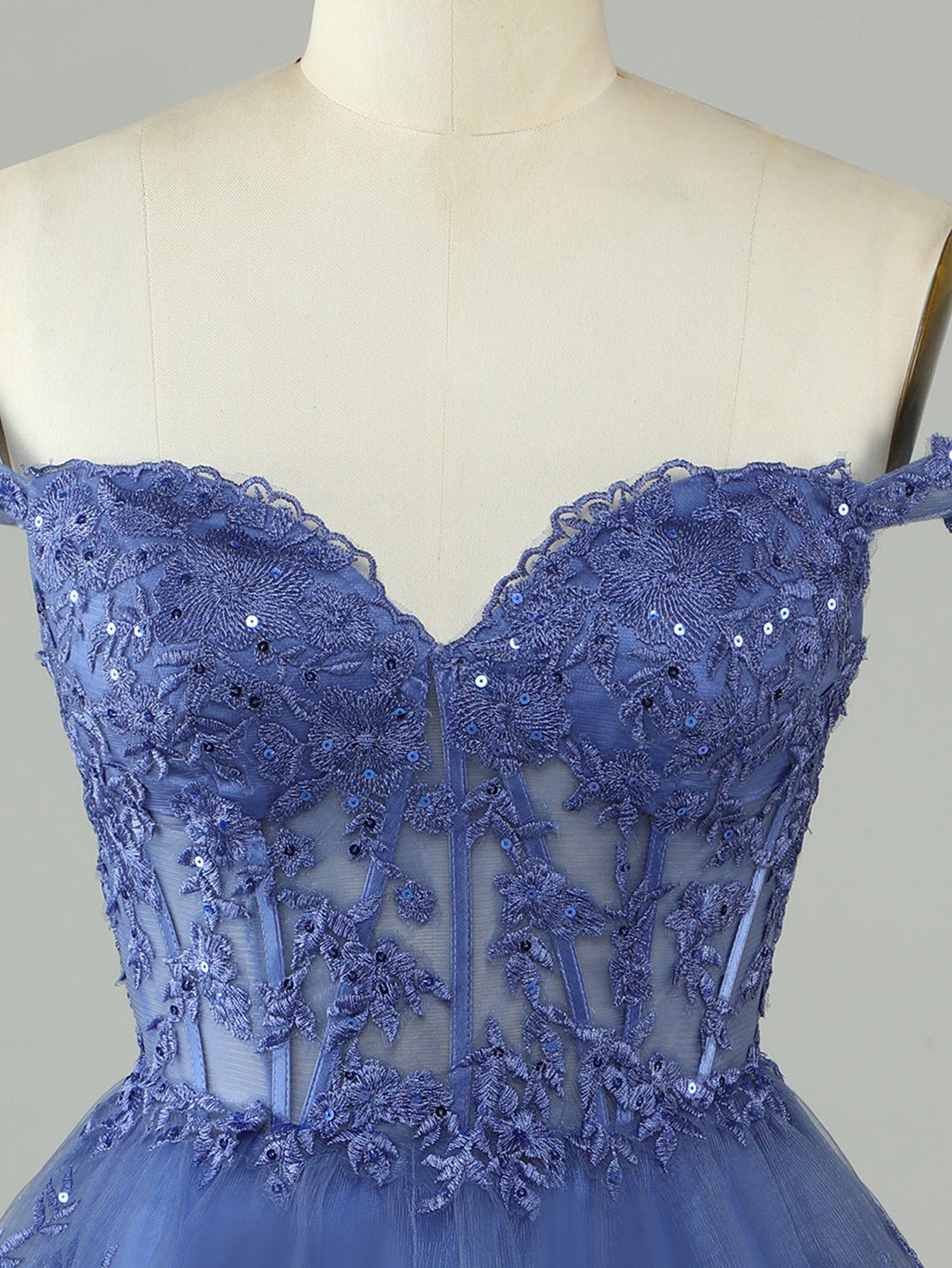 Dark Blue A-Line Sweetheart Neckline Tiered Short Homecoming Dress - Fashionpara