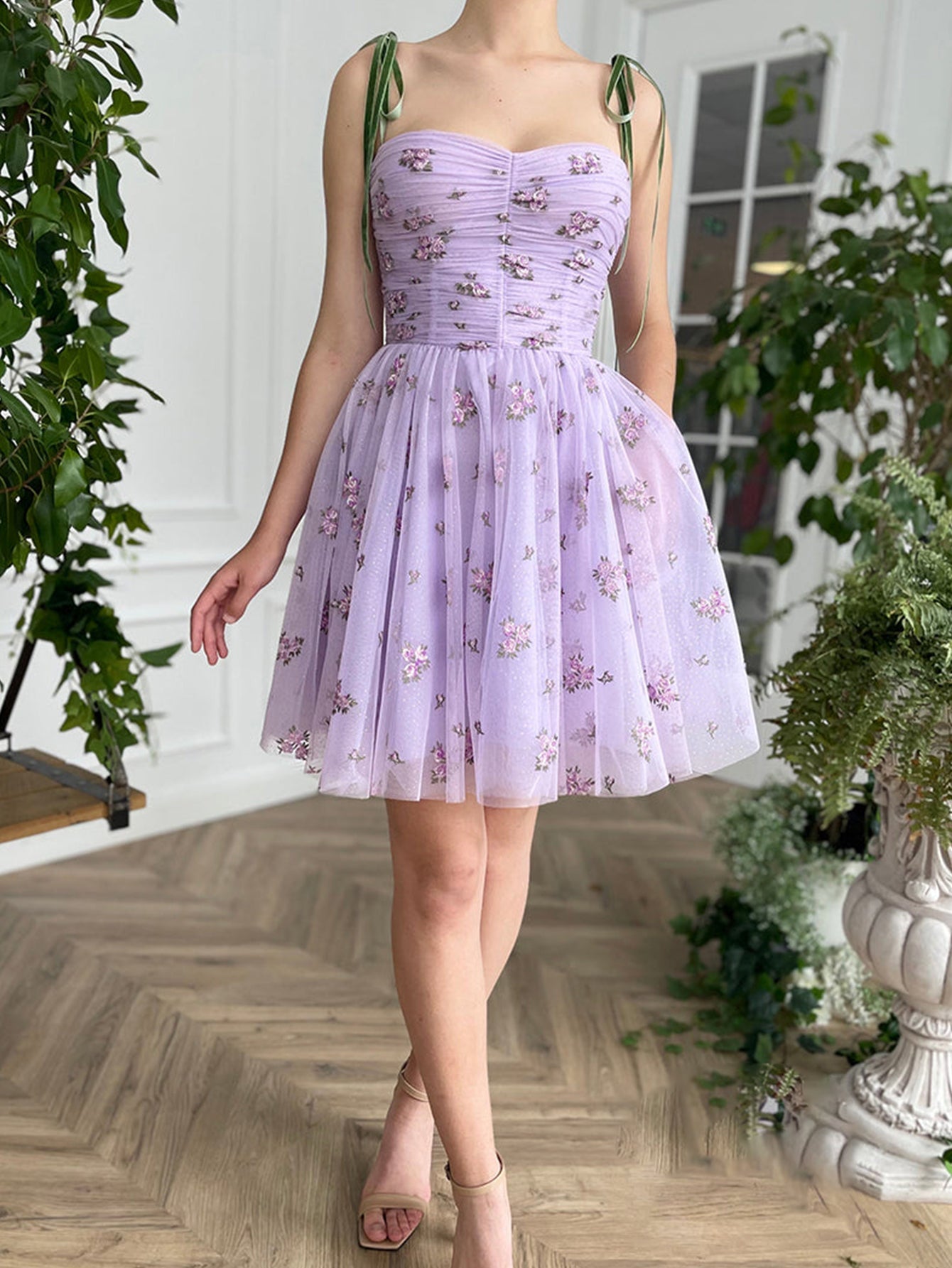 A-Line Lilac Corset Short Homecoming Dress with Embroidery - Fashionpara