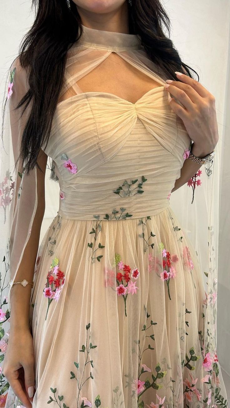A-Line Tulle Floral Long Prom Dress Unique Evening Dress - View 3 | FashionDia