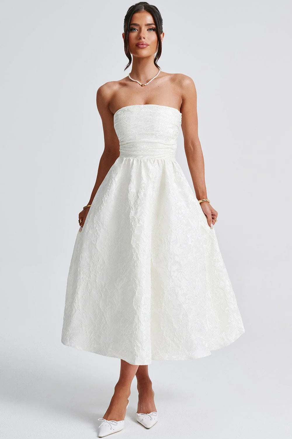 Urban Solid Jacquard Strapless Dress for Modern Fashion Wear