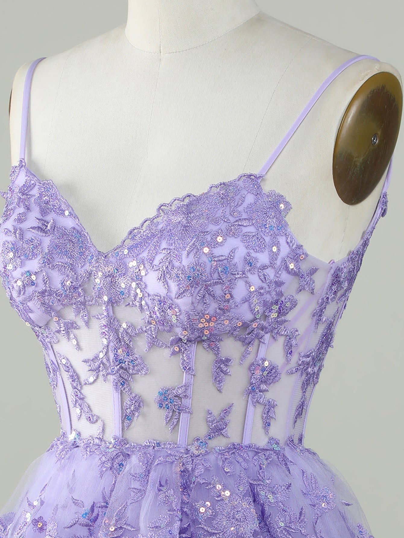 Purple A-Line V Neck Tiered Homecoming Dress - Fashionpara