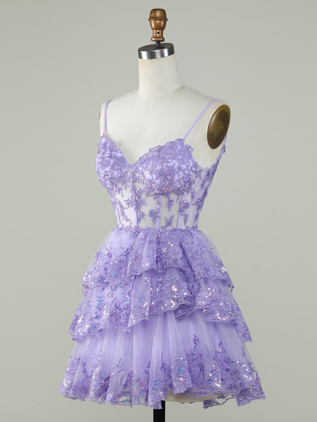 Purple A-Line V Neck Tiered Short Homecoming Dress - Fashionpara