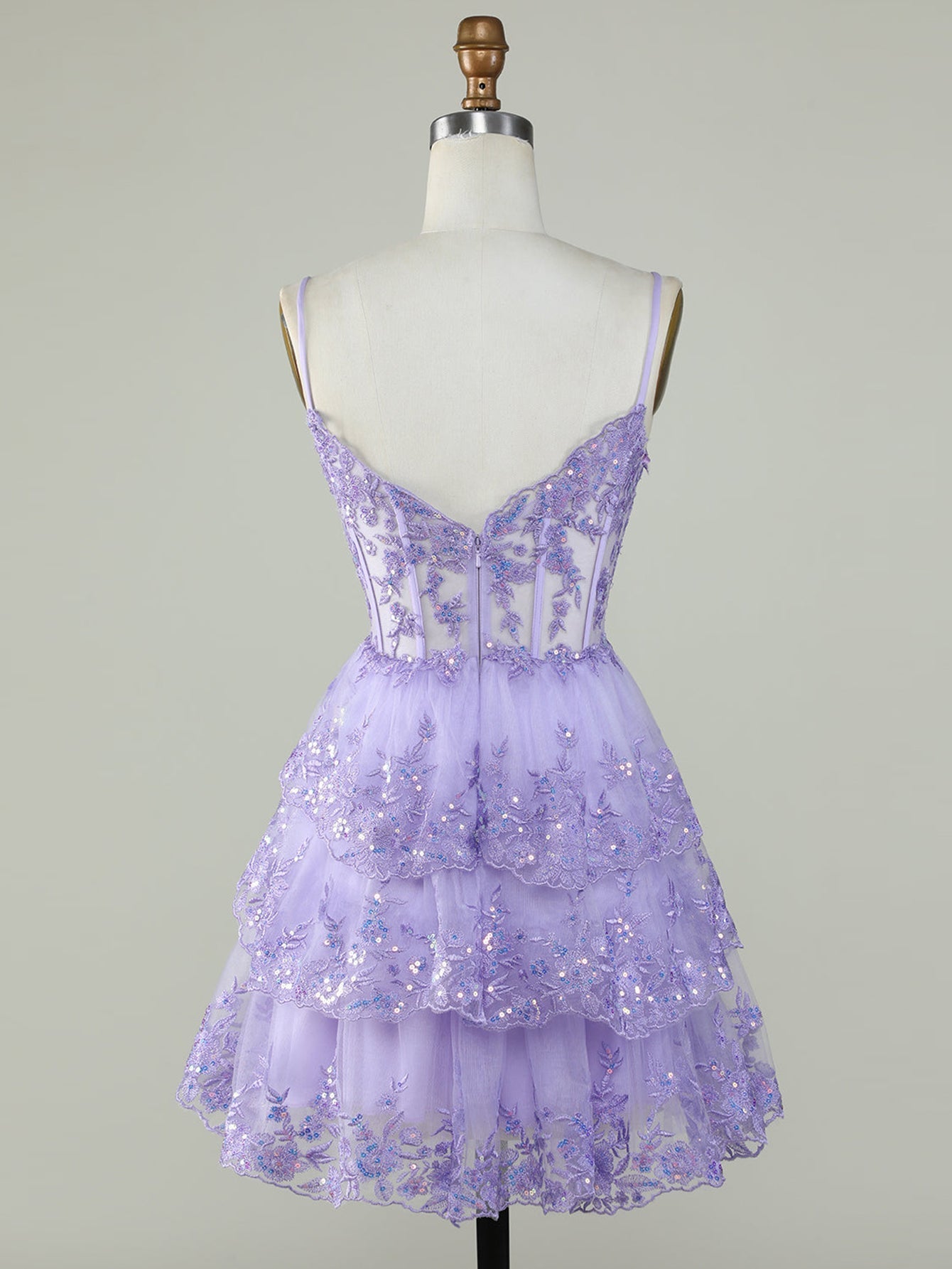 Purple A-Line V Neck Tiered Homecoming Dress - Fashionpara