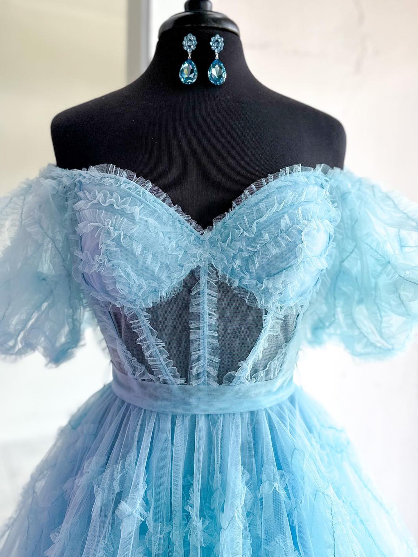 A-Line Blue V Neck Ruffles Short Homecoming Dress - Fashionpara