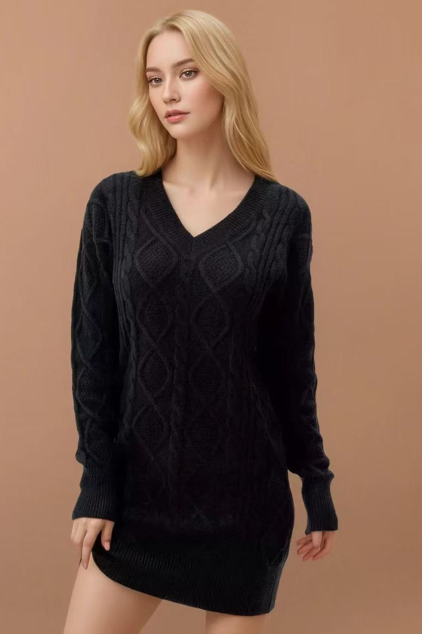 V Neck Cable Knit Work Dress - View 5 | VelvetHem