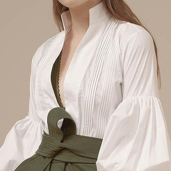 Women Clothes Spring New Stand Collar Puff Sleeve Personality Dress