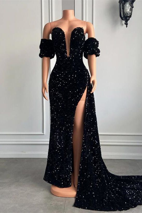 Bubble Sleeves Sweetheart Mermaid Prom Dress With Split
