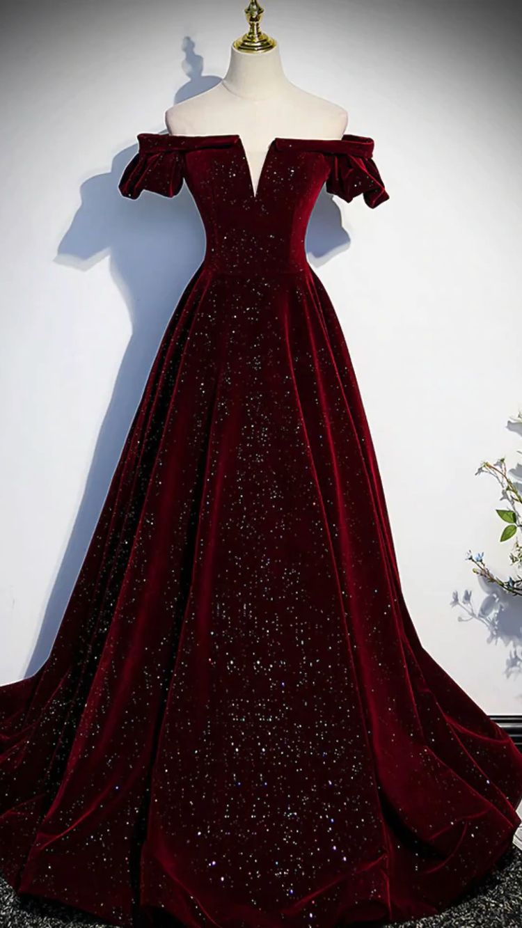 Burgundy Velvet V Neck Long Prom Dress Classy Evening Dress