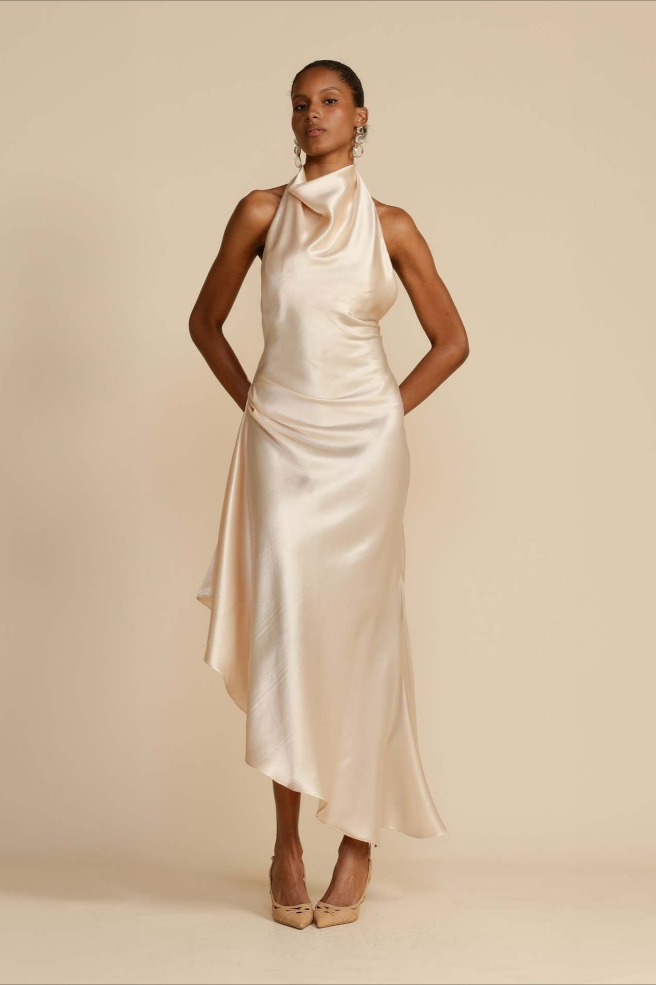 Elegant Satin Slit Contemporary Dress for Comfort Fit Design