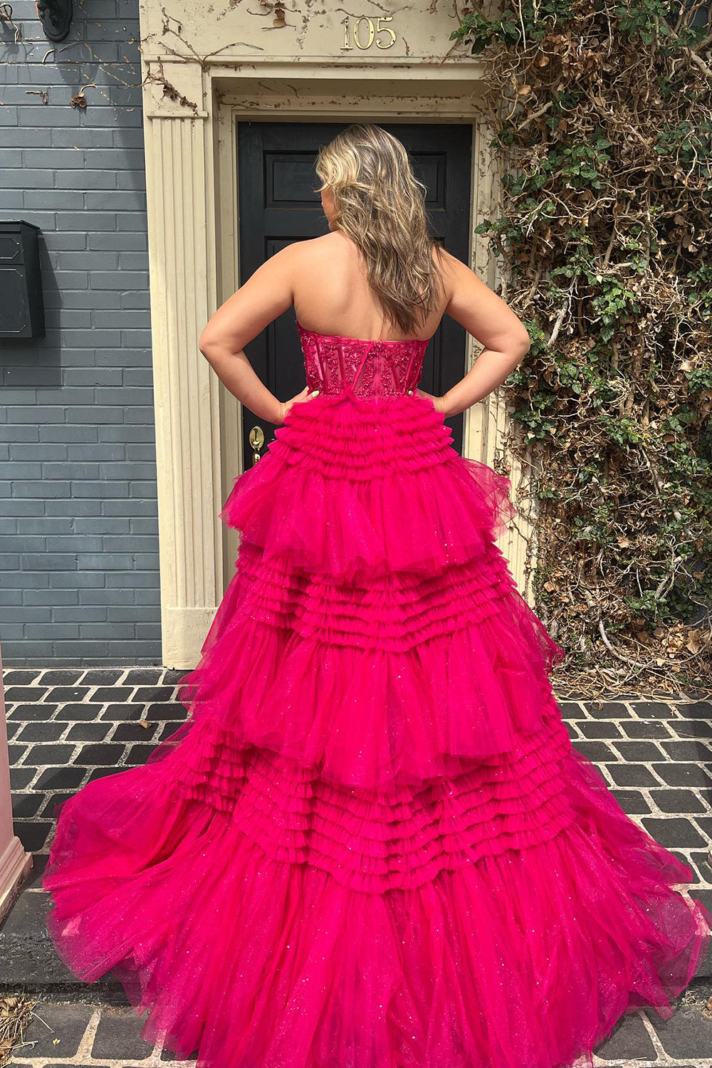A-Line Sweetheart Tiered Long Tulle Prom Dress - View 3 | VelvetHem