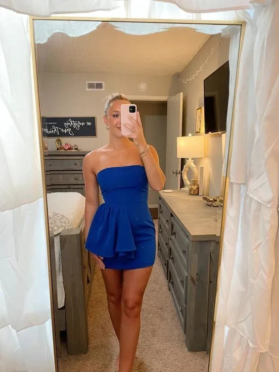 Chic Royal Blue Strapless Short Homecoming Dress Y2868 by simplepromdress