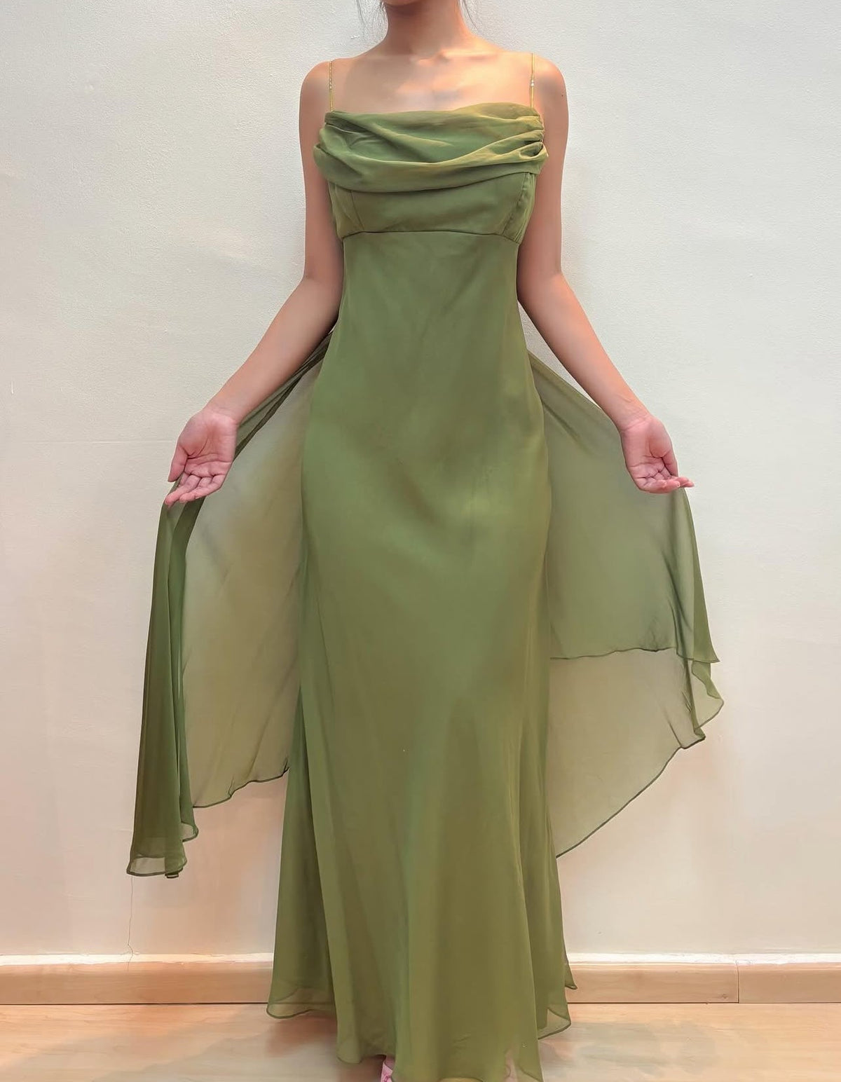 Spaghetti Straps Green Long Prom Dress Chiffon Evening Dress