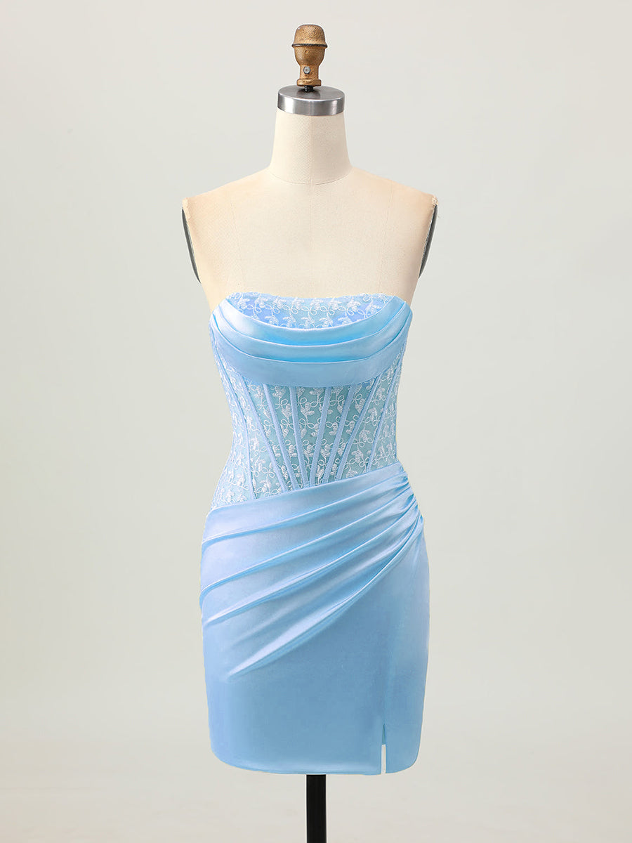 Tight Strapless Satin Corset Homecoming Dress with Lace Up Back - FashionDia