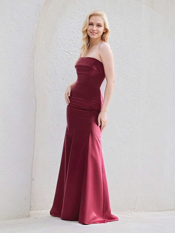 Red Satin Trumpet/Mermaid Off the Shoulder Sleeveless Floor Length Bridesmaid Dress