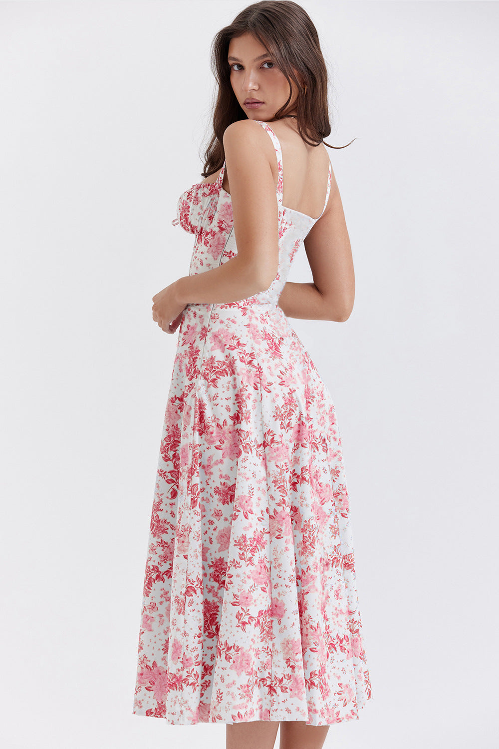 Lucía Boutique Vintage Tight Dress with Floral Pattern and Waist Evening Wear Edit