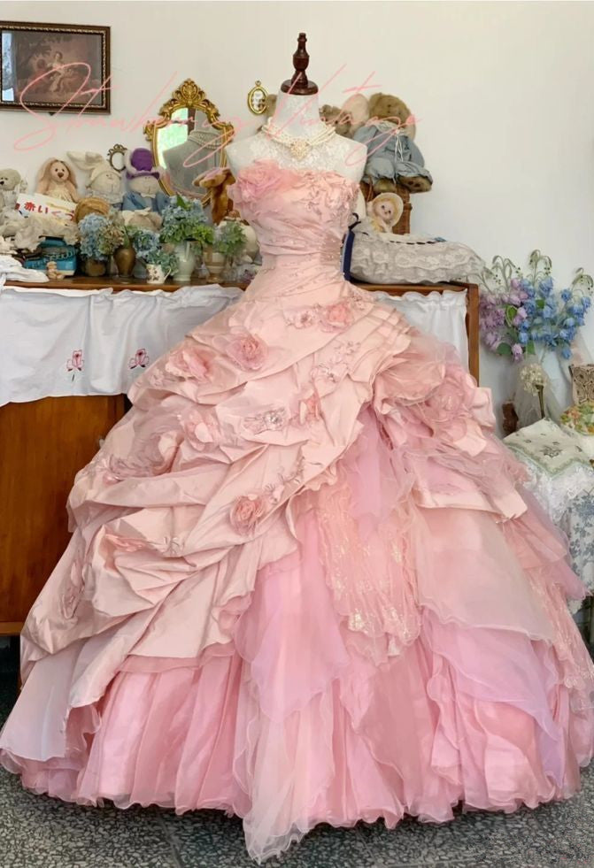 Pink A-Line Princess Quinceanera Dress Ball Gown Sweet 16 Dresses - FashionDia
