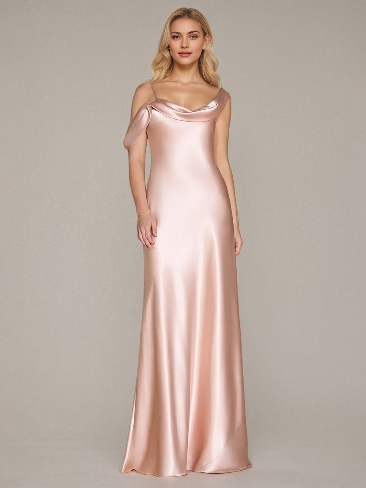 Pink Sheath/Column Satin Asymmetrical Sleeveless Floor Length Dresses