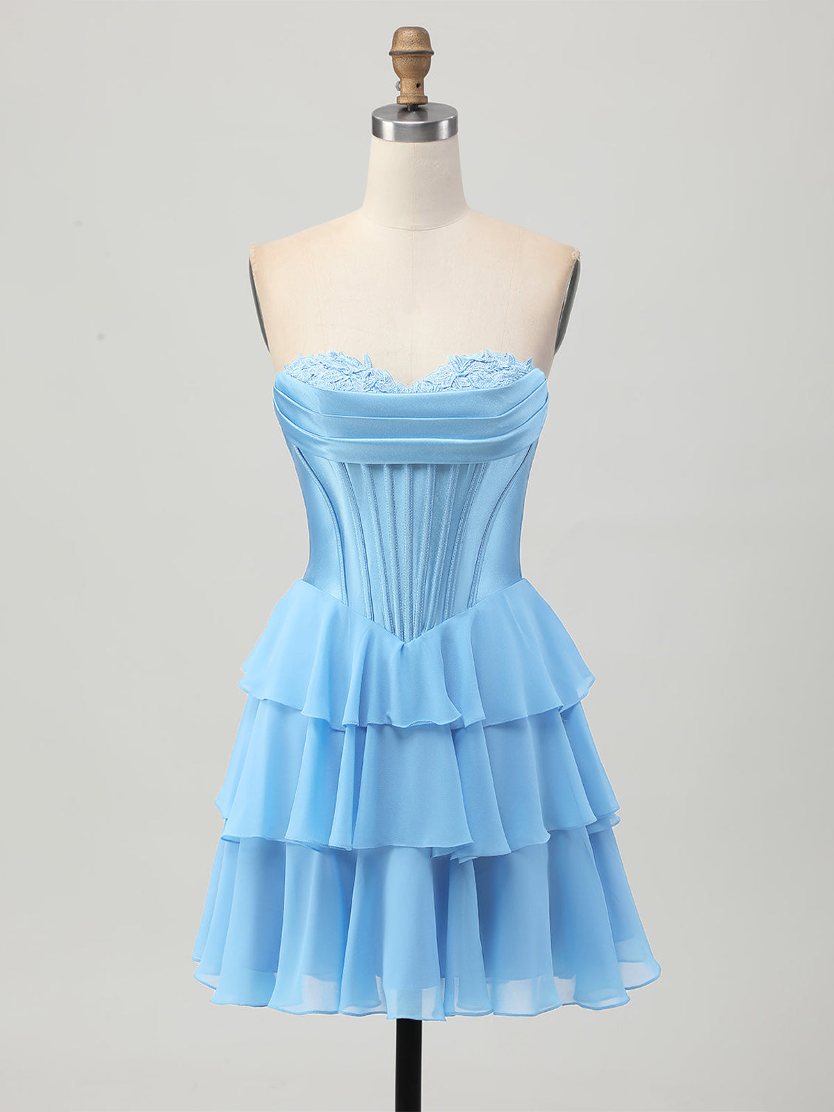 A-Line Tiered Sweetheart Corset Short Homecoming Dress - FashionDia