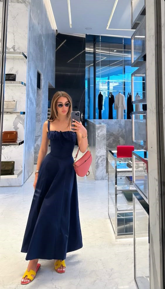 Navy Blue Ankle Length Evening Dresses, Cheap Prom Dresses - FashionDia