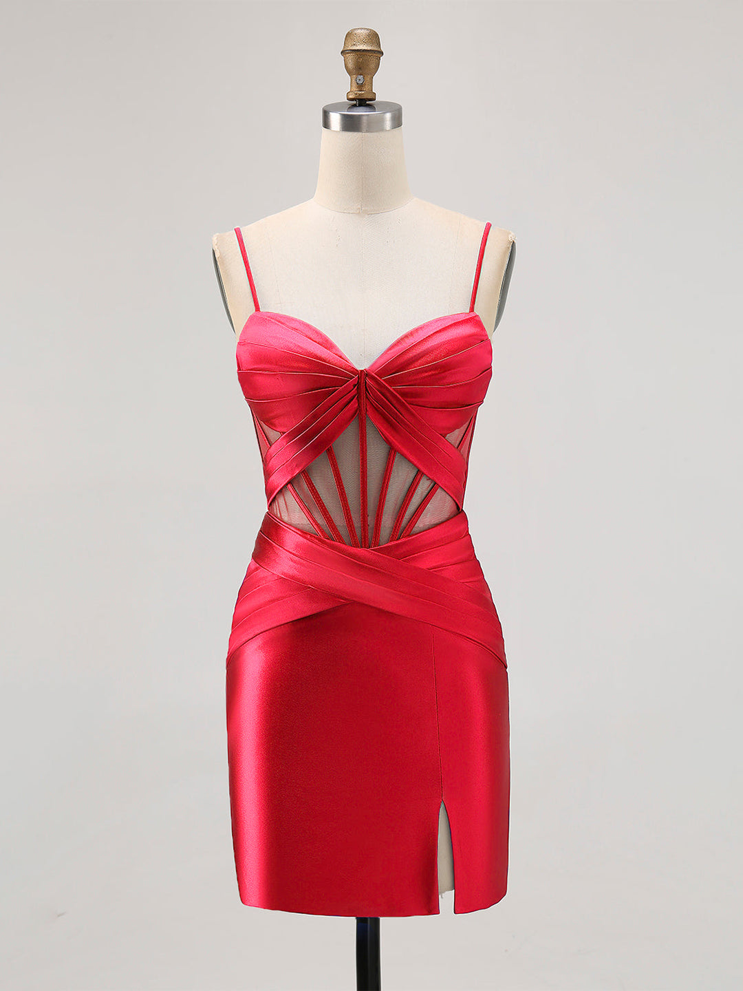 Bodycon Sheer Corset Pleated Mini Dress with Slit