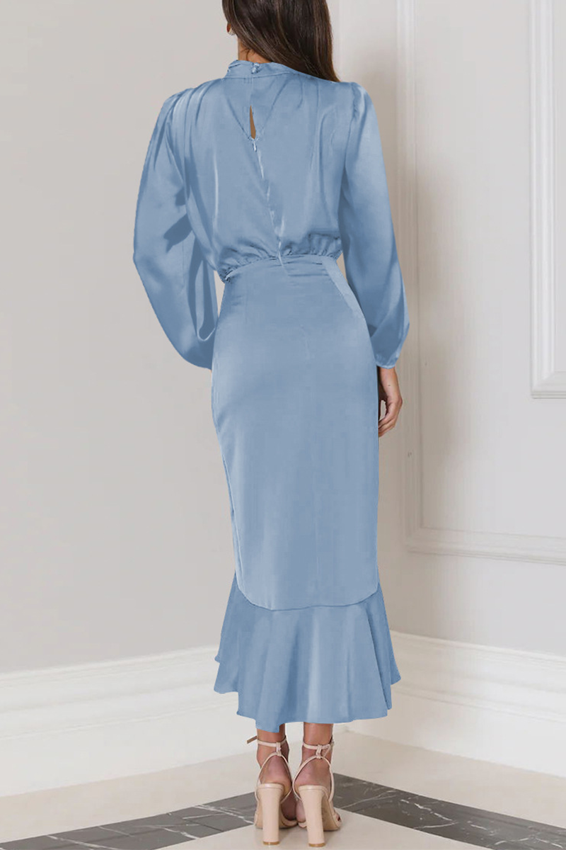 Elegant Solid Flounce Fold Turtleneck Evening Dress Dresses - View 8 | VelvetHem