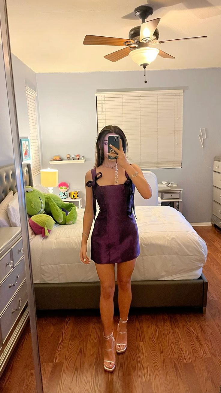 Sheath Purple Satin Bow Homecoming Dress Mini Party Dress