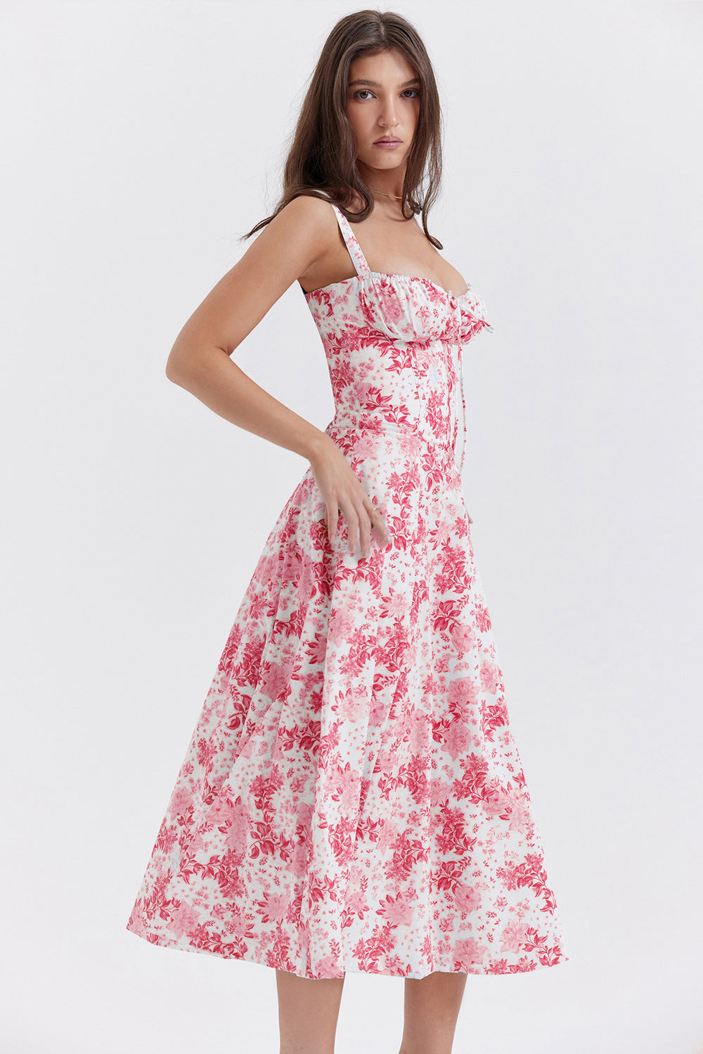 Lucía Boutique Vintage Tight Dress with Floral Pattern and Waist Evening Wear Edit