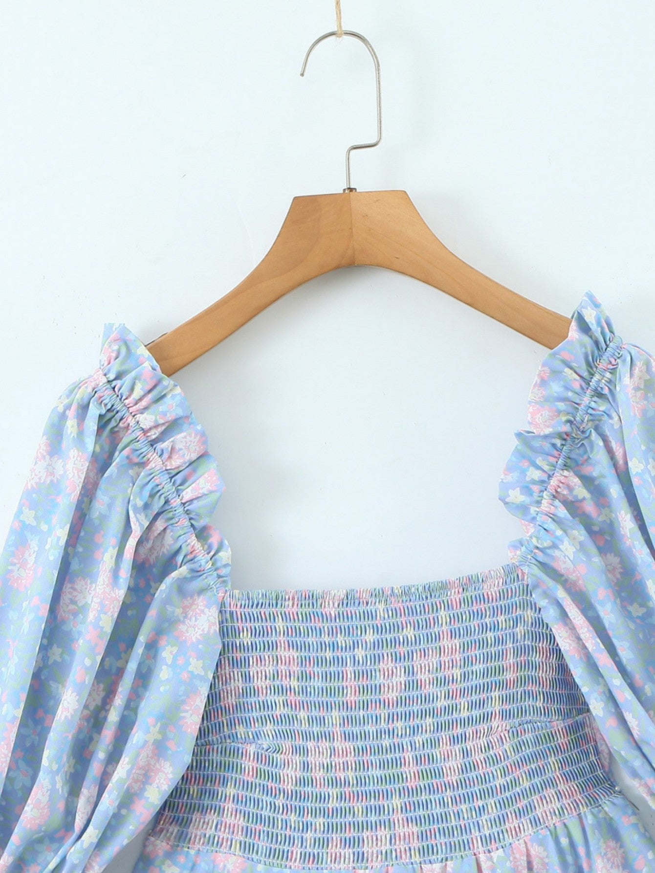 Short Puff Sleeves Cute Blue Aquare Collar Short Graduation Party Dress - Fashionpara