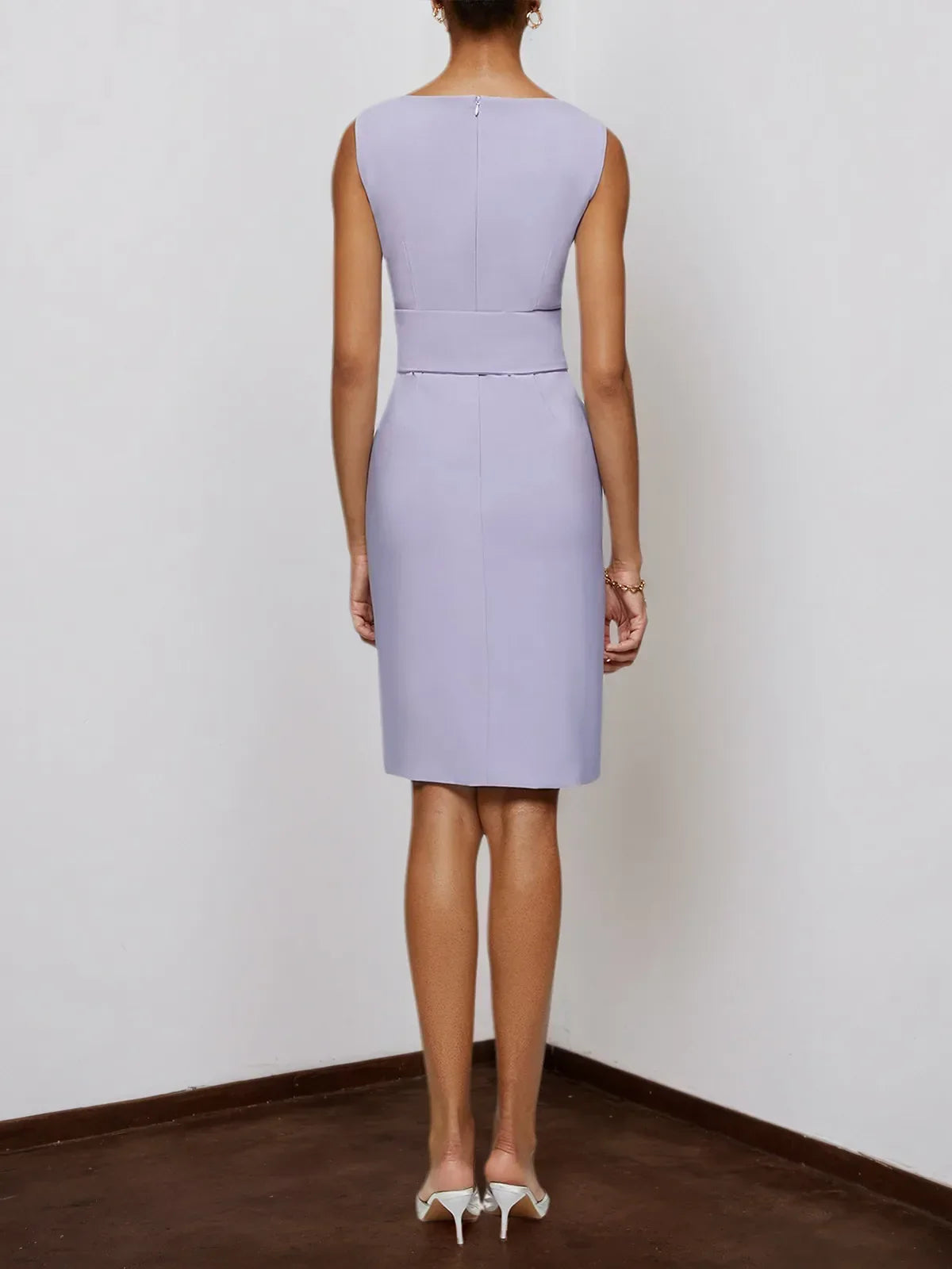 Lavender Purple Sleeveless Rheinstone Sheath Midi Dress