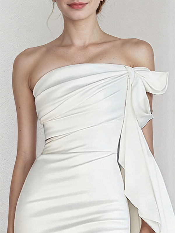White Trumpet/Mermaid Chiffon Off the Shoulder Sleeveless Floor Length Dress