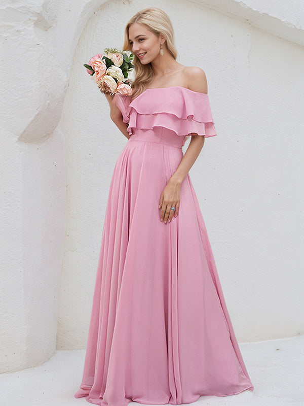 Peony Chiffon A-Line Off-the-Shoulder Sleeveless Floor-Length Bridesmaid Dress - View 2 | FashionDia