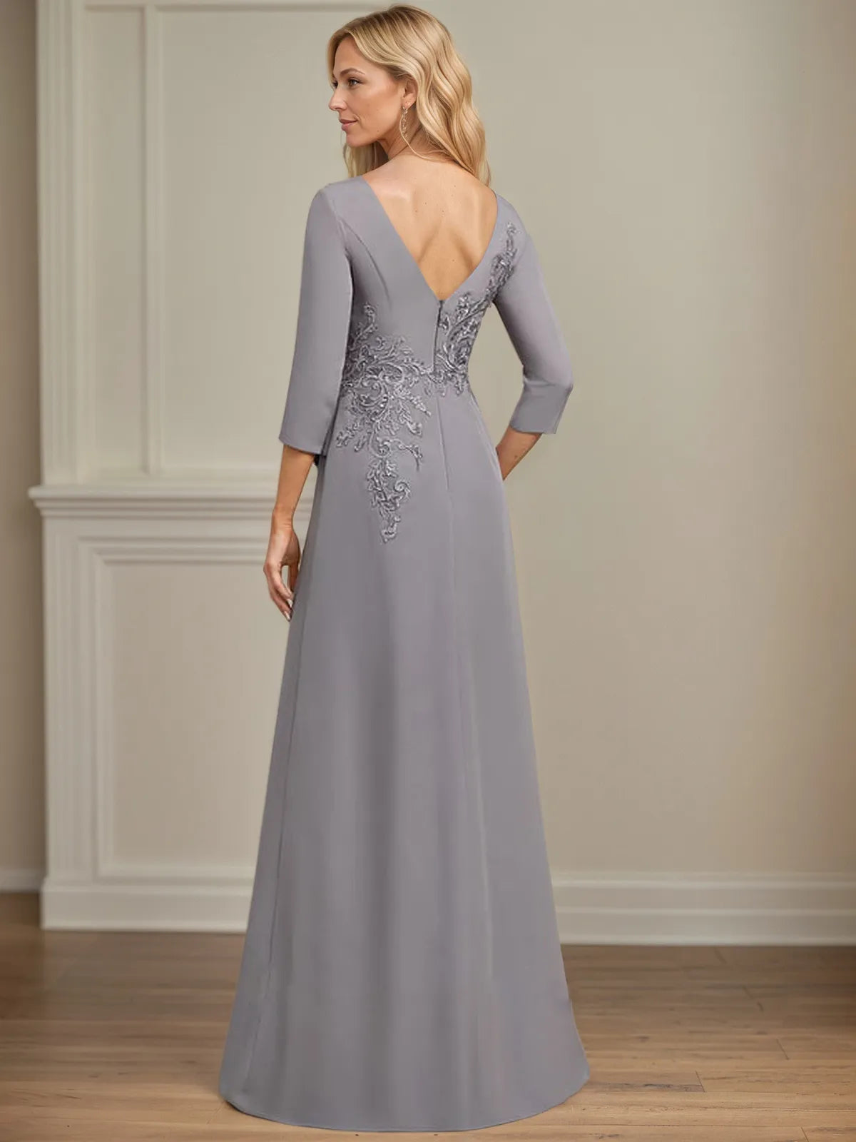 Sheath/Column Scoop Floor-Length Stretch Crepe Dress With Cascading Ruffles Appliques