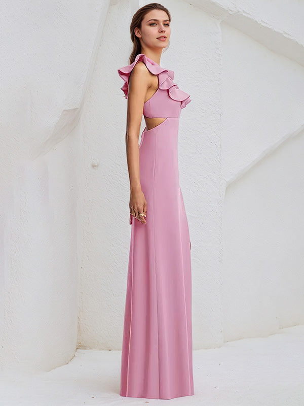 Chiffon Sheath/Column Square Neck Sleeveless Floor Length Bridesmaid Dress