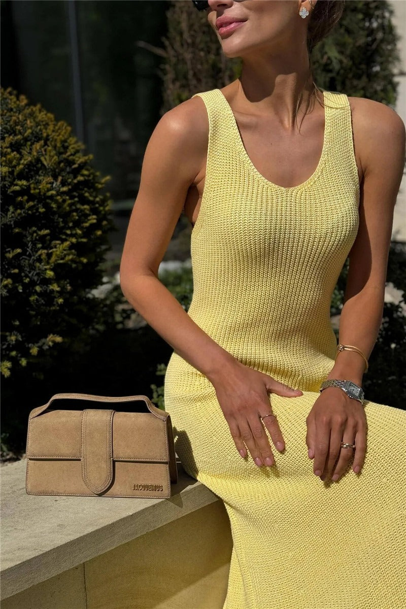 Solid Color Street Style Sleeveless Maxi Knit Elegant Summer Sweater Dress - View 10 | VelvetHem