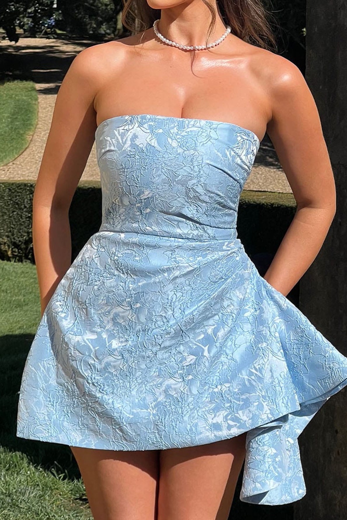 Tailored Strapless Jacquard Mini Dress for Modern Fashion Wear