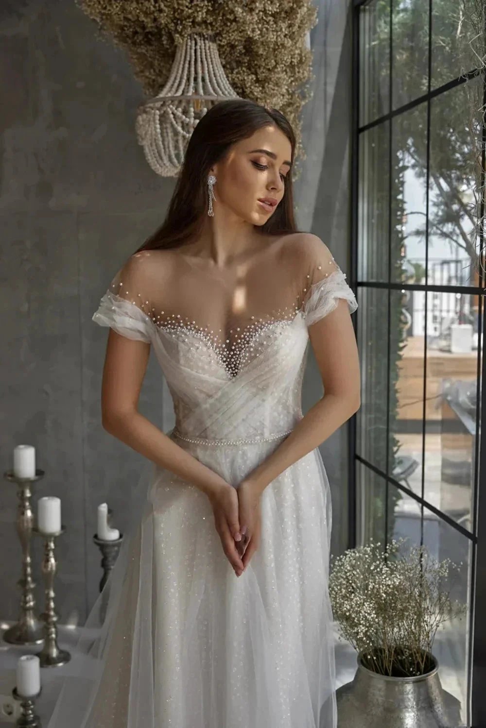 Luxurious Elegant Lace Beading Off Shoulder Mermaid Fluffy Mopping Floor Wedding Dresses New 2023 Fairy Appliques Bridal Gown (ZD14083)