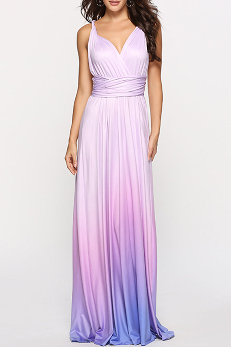 Sexy Gradual Change Bandage Contrast V Neck Evening Dress Dresses - VelvetHem
