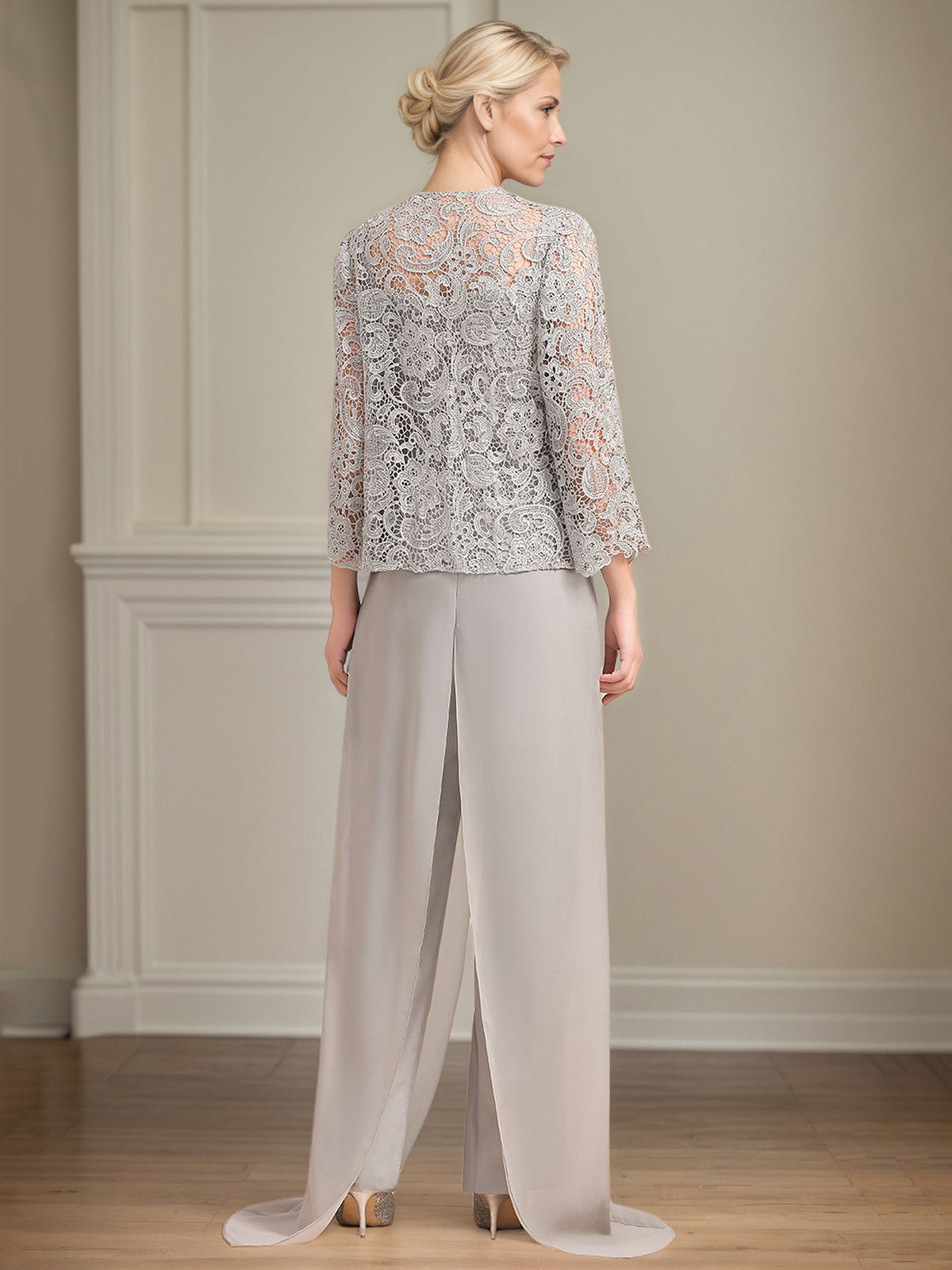 Chiffon Square Neck Sleeveless Floor Length Pleated Mother of the Bride Pantsuits