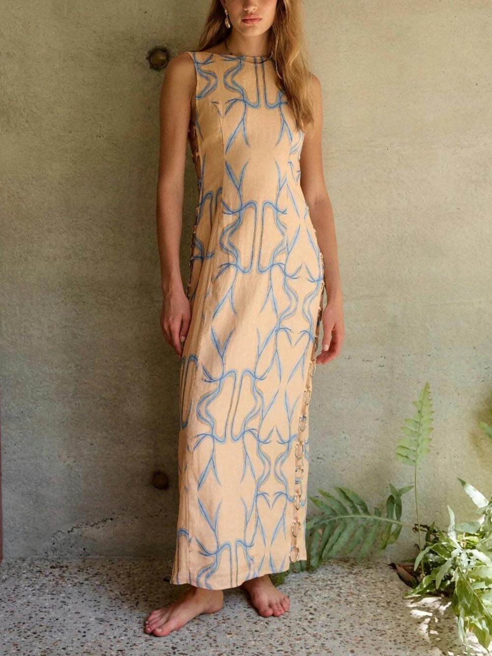 Signature Printed Hoop - Embellished Sleeveless Midi Dress