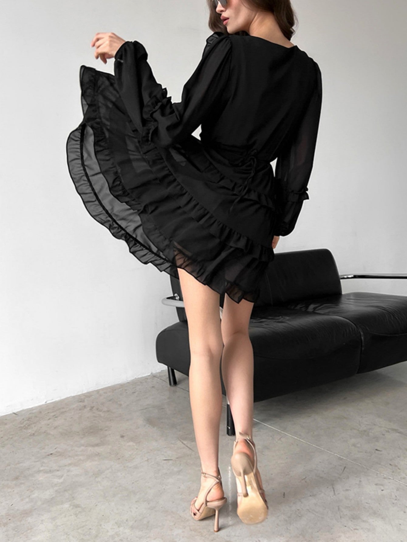 White A Line V Neck Ruffles Short Graduation Dress - Fashionpara