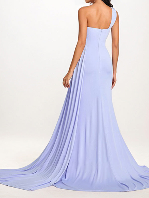 Lavender Sheath/Column One Shoulder Floor Length Sleeveless Chiffon Bridesmaid Dress