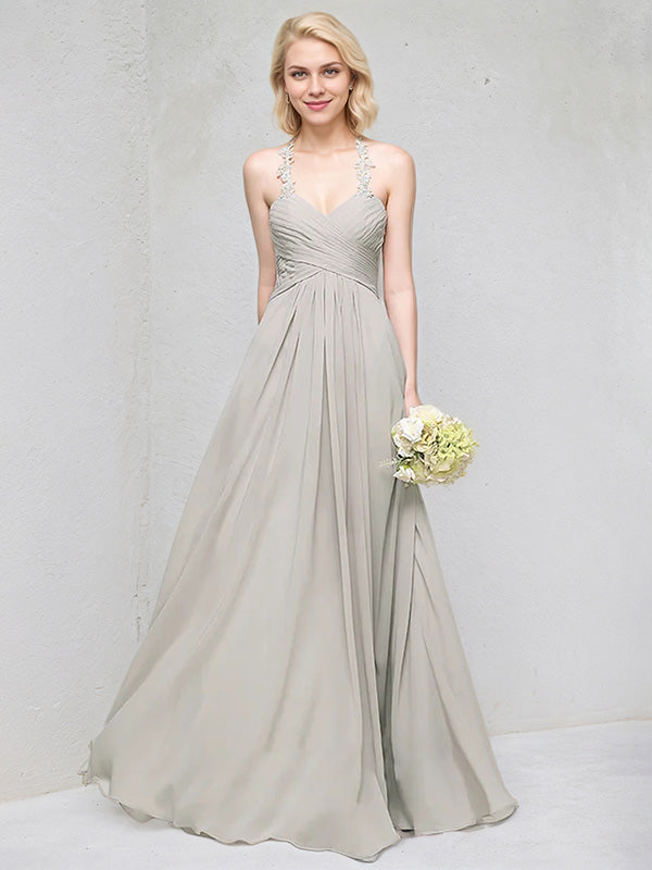 A-Line Sweetheart Floor-Length Chiffon Lace Bridesmaid Dress With Ruffle