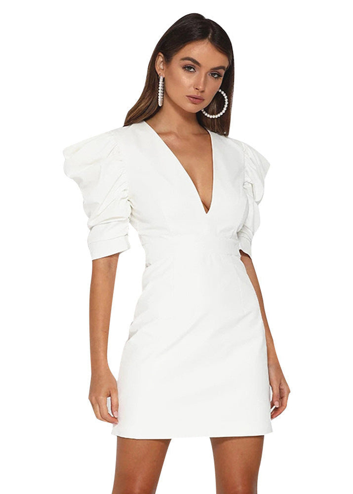 Ivory Icon StructuRed Mini Dress with Ruffle Sleeves