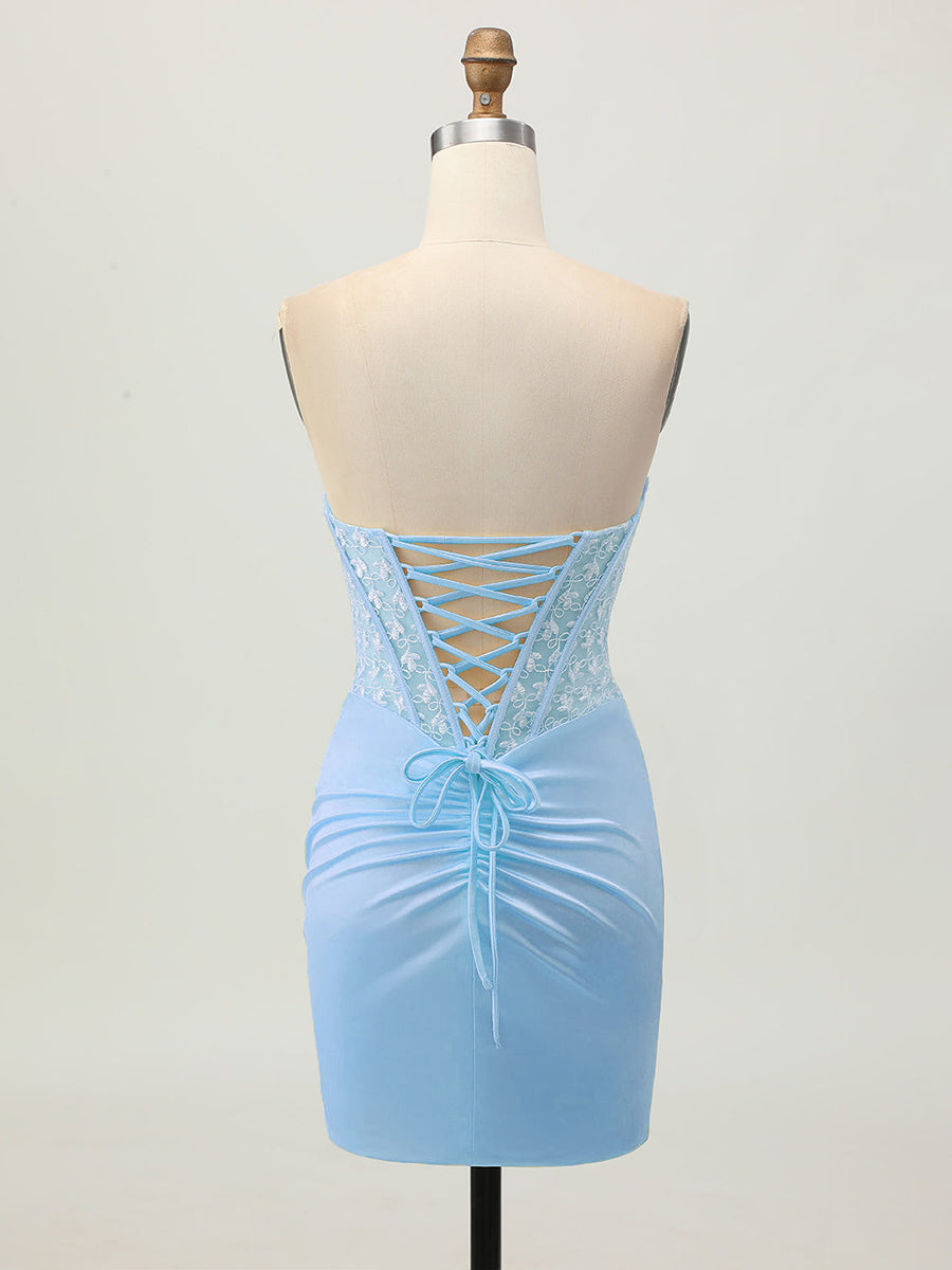 Tight Strapless Satin Corset Homecoming Dress with Lace Up Back