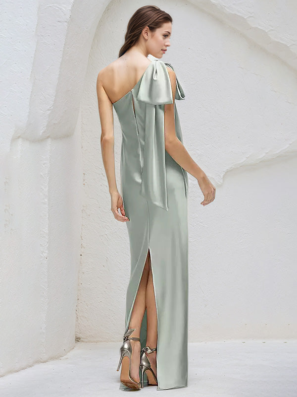 Sheath/Column One Shoulder Sleeveless FloorLength Chiffon Bridesmaid Dresses With Bow