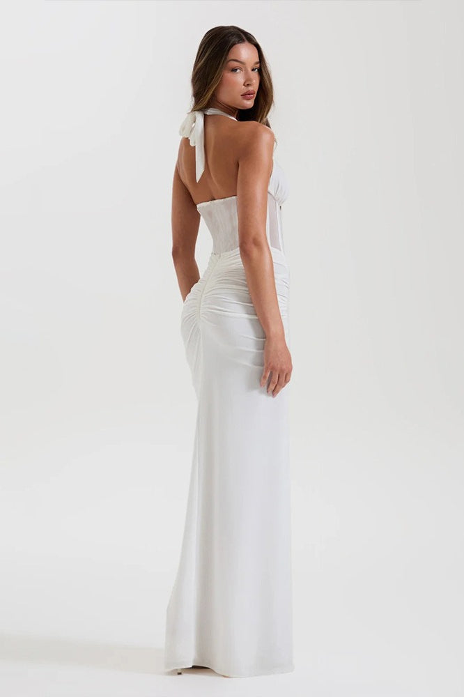 Halter Mesh Panel Dress with Relaxed Fit and Smart Casual Fashion