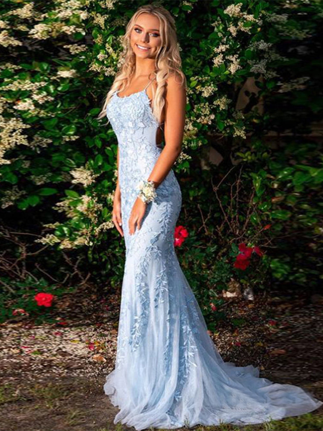 Mermaid Light Blue Prom Dress Long Evening Dress - Fashionpara