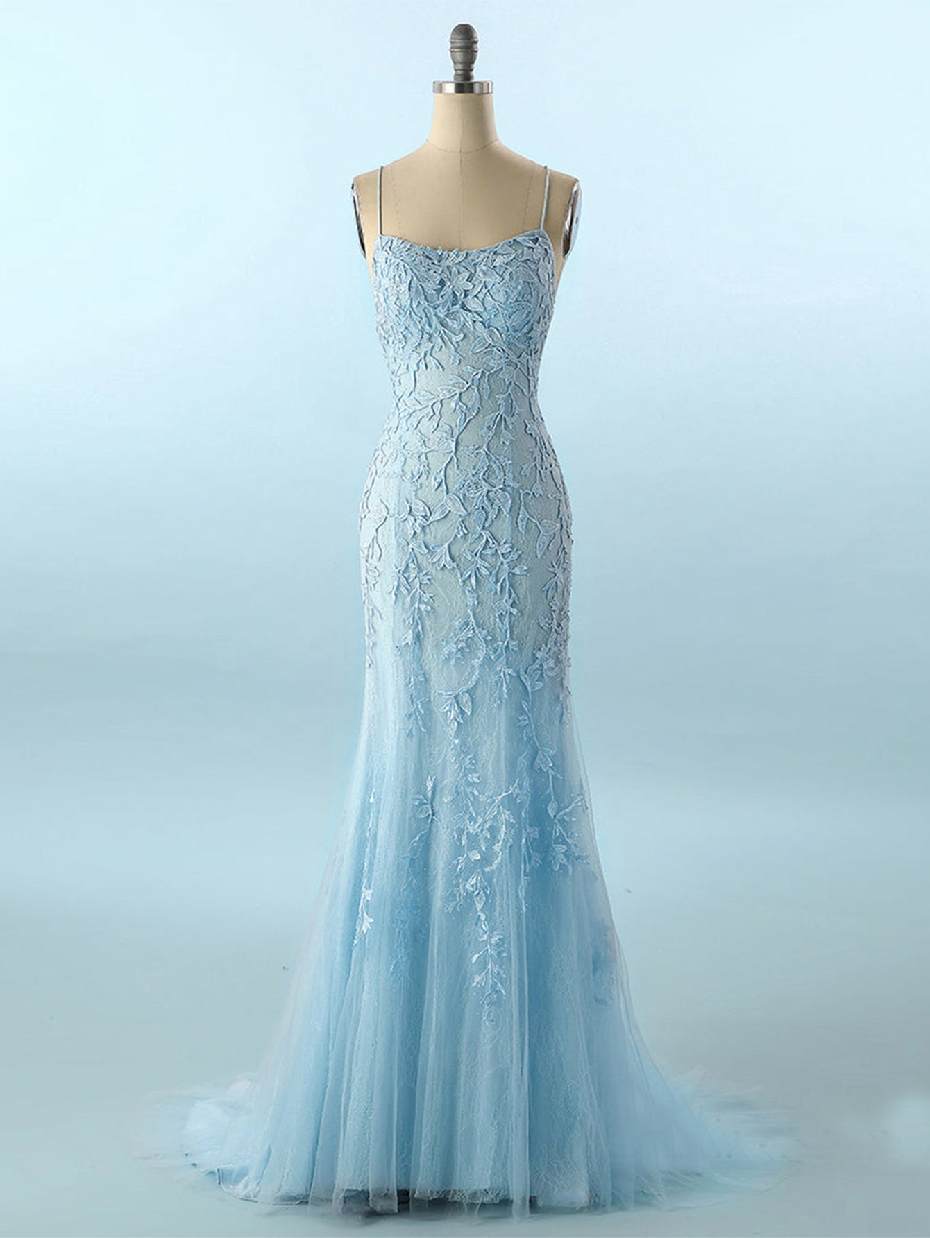 Mermaid Light Blue Prom Dress Long Evening Dress - Fashionpara