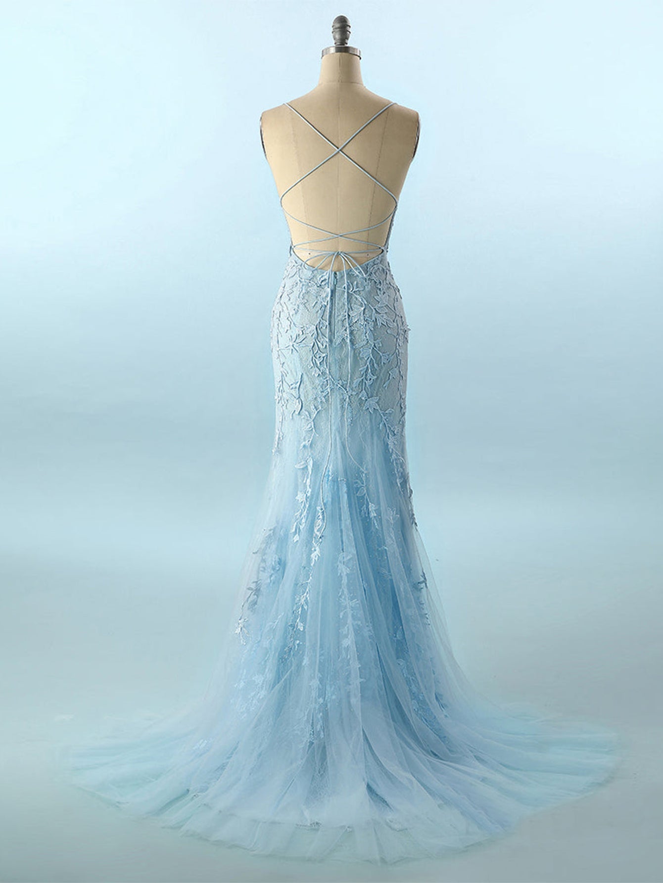 Mermaid Light Blue Prom Dress Long Evening Dress - Fashionpara